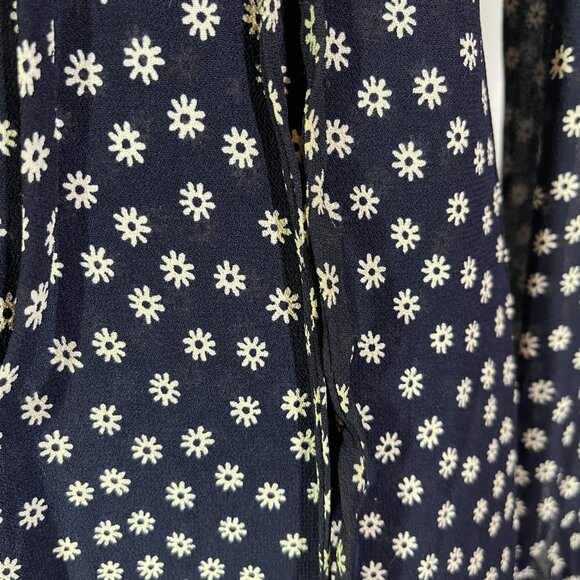 Reformation Size XS Daisy Print Wrap Mini Dress Sash Tie Navy Blue White - Picture 9 of 14